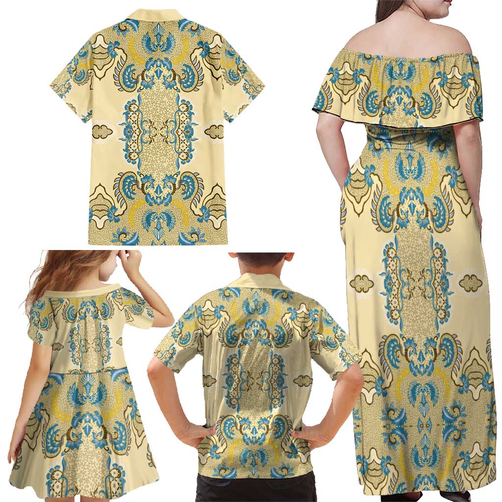 Madiba Nelson Mandela Family Matching Off Shoulder Maxi Dress and Hawaiian Shirt Indonesia Batik Yellow Bule - Wonder Print Shop