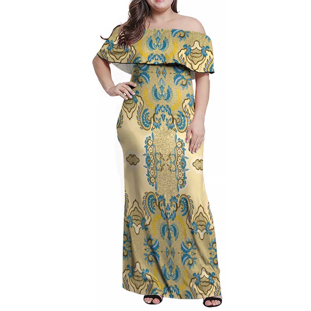 Madiba Nelson Mandela Family Matching Off Shoulder Maxi Dress and Hawaiian Shirt Indonesia Batik Yellow Bule - Wonder Print Shop
