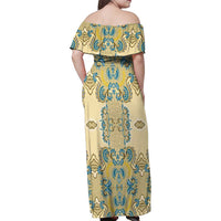 Madiba Nelson Mandela Family Matching Off Shoulder Maxi Dress and Hawaiian Shirt Indonesia Batik Yellow Bule - Wonder Print Shop