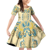Madiba Nelson Mandela Family Matching Off Shoulder Short Dress and Hawaiian Shirt Indonesia Batik Yellow Bule - Wonder Print Shop