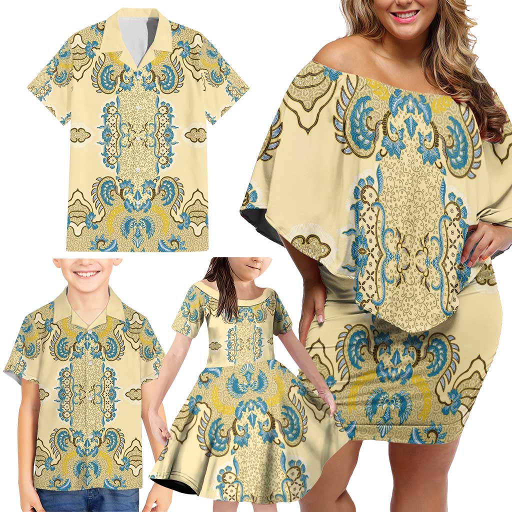 Madiba Nelson Mandela Family Matching Off Shoulder Short Dress and Hawaiian Shirt Indonesia Batik Yellow Bule - Wonder Print Shop