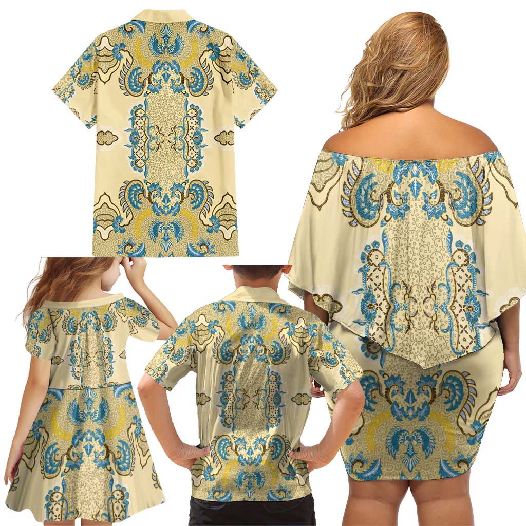 Madiba Nelson Mandela Family Matching Off Shoulder Short Dress and Hawaiian Shirt Indonesia Batik Yellow Bule - Wonder Print Shop