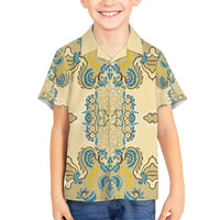 Madiba Nelson Mandela Family Matching Off Shoulder Short Dress and Hawaiian Shirt Indonesia Batik Yellow Bule - Wonder Print Shop