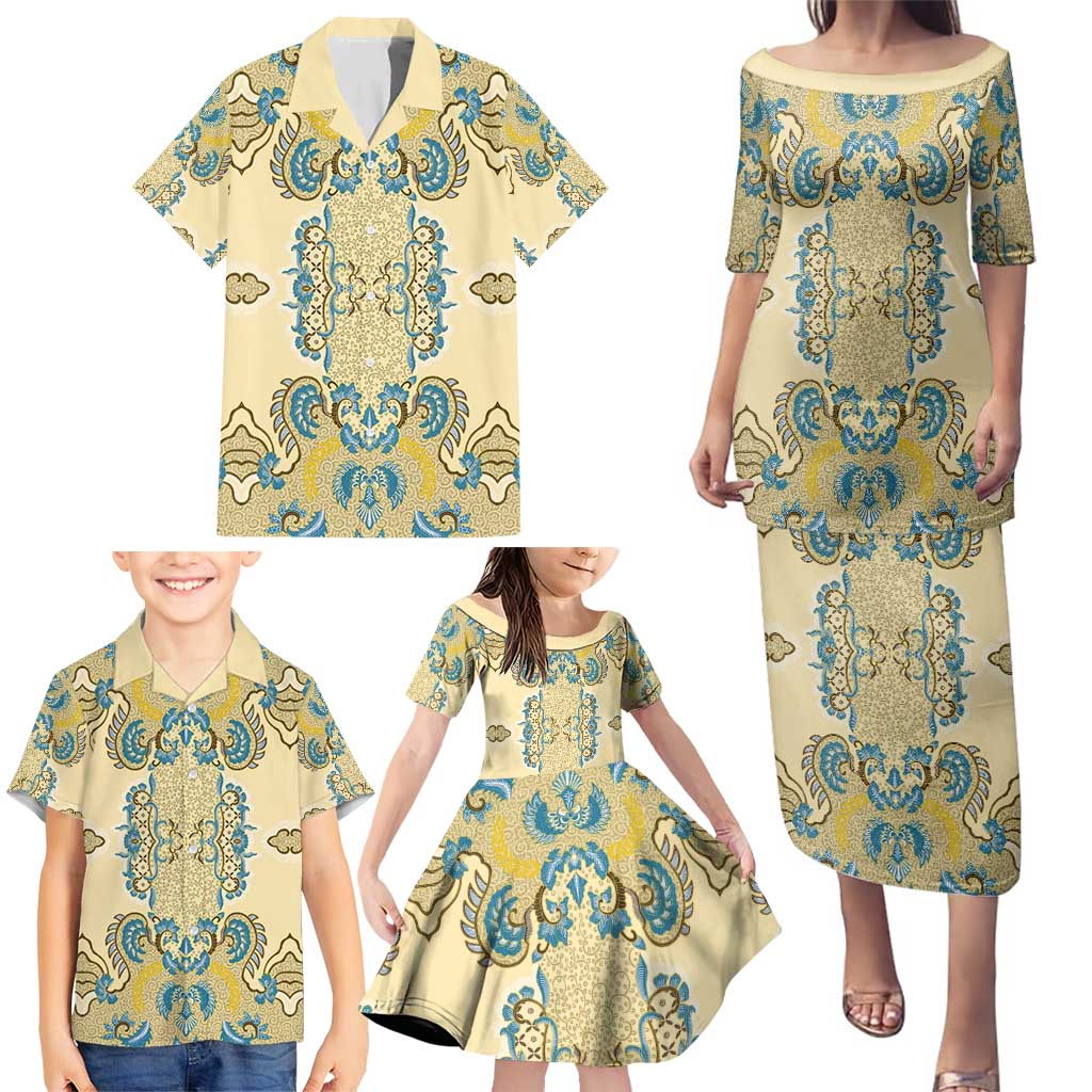 Madiba Nelson Mandela Family Matching Puletasi and Hawaiian Shirt Indonesia Batik Yellow Bule - Wonder Print Shop