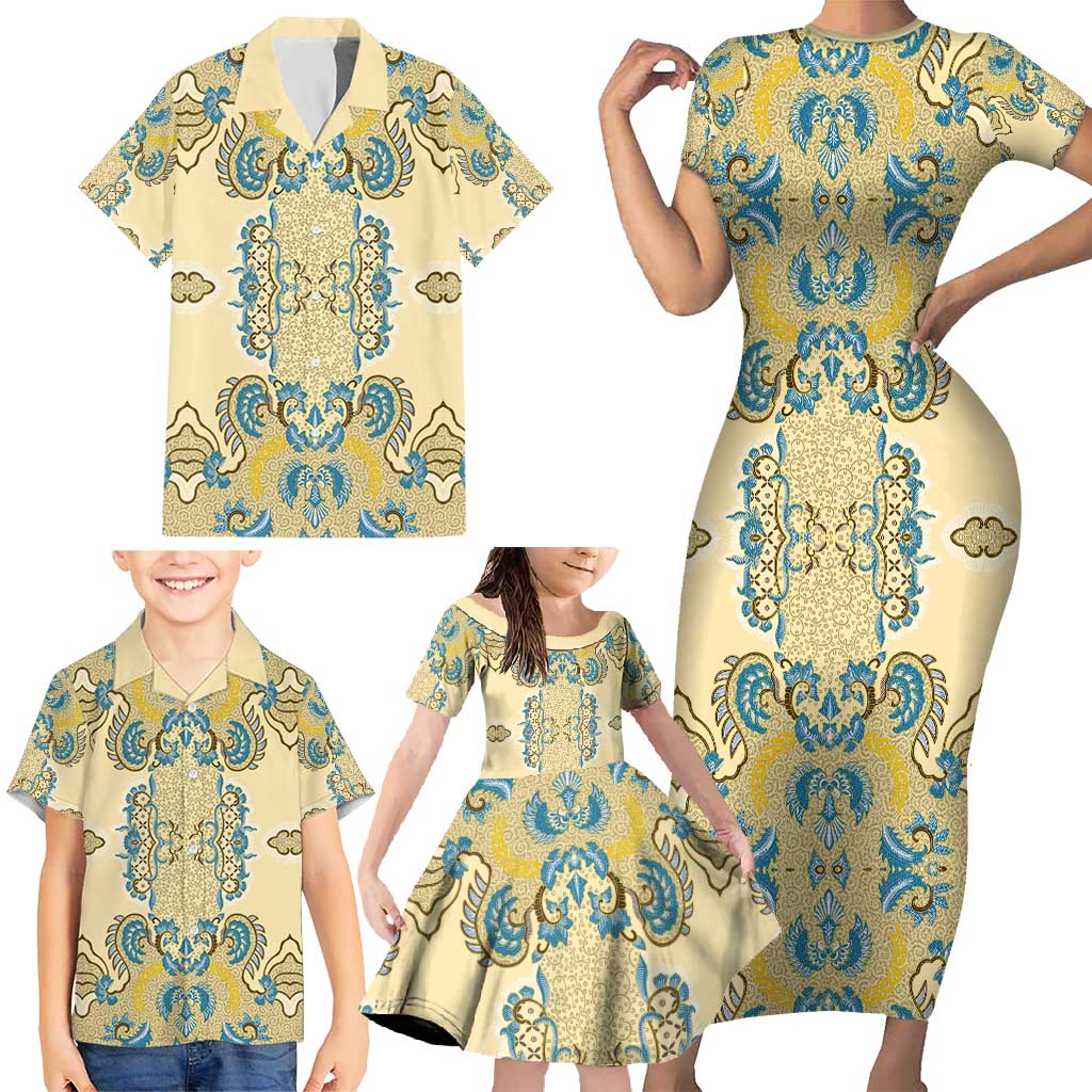 Madiba Nelson Mandela Family Matching Short Sleeve Bodycon Dress and Hawaiian Shirt Indonesia Batik Yellow Bule - Wonder Print Shop