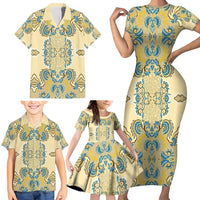 Madiba Nelson Mandela Family Matching Short Sleeve Bodycon Dress and Hawaiian Shirt Indonesia Batik Yellow Bule - Wonder Print Shop