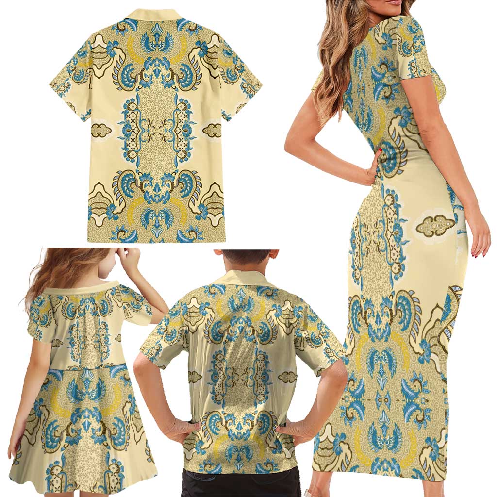 Madiba Nelson Mandela Family Matching Short Sleeve Bodycon Dress and Hawaiian Shirt Indonesia Batik Yellow Bule - Wonder Print Shop