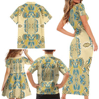 Madiba Nelson Mandela Family Matching Short Sleeve Bodycon Dress and Hawaiian Shirt Indonesia Batik Yellow Bule - Wonder Print Shop