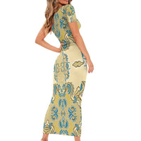 Madiba Nelson Mandela Family Matching Short Sleeve Bodycon Dress and Hawaiian Shirt Indonesia Batik Yellow Bule - Wonder Print Shop