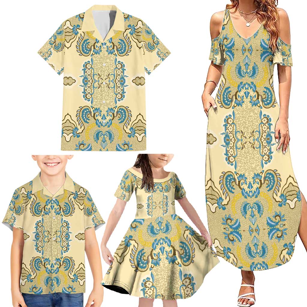 Madiba Nelson Mandela Family Matching Summer Maxi Dress and Hawaiian Shirt Indonesia Batik Yellow Bule - Wonder Print Shop