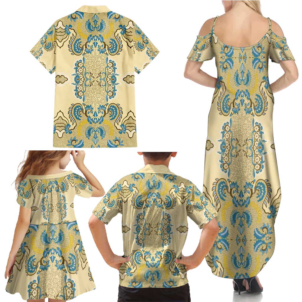 Madiba Nelson Mandela Family Matching Summer Maxi Dress and Hawaiian Shirt Indonesia Batik Yellow Bule - Wonder Print Shop