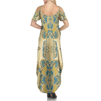 Madiba Nelson Mandela Family Matching Summer Maxi Dress and Hawaiian Shirt Indonesia Batik Yellow Bule - Wonder Print Shop