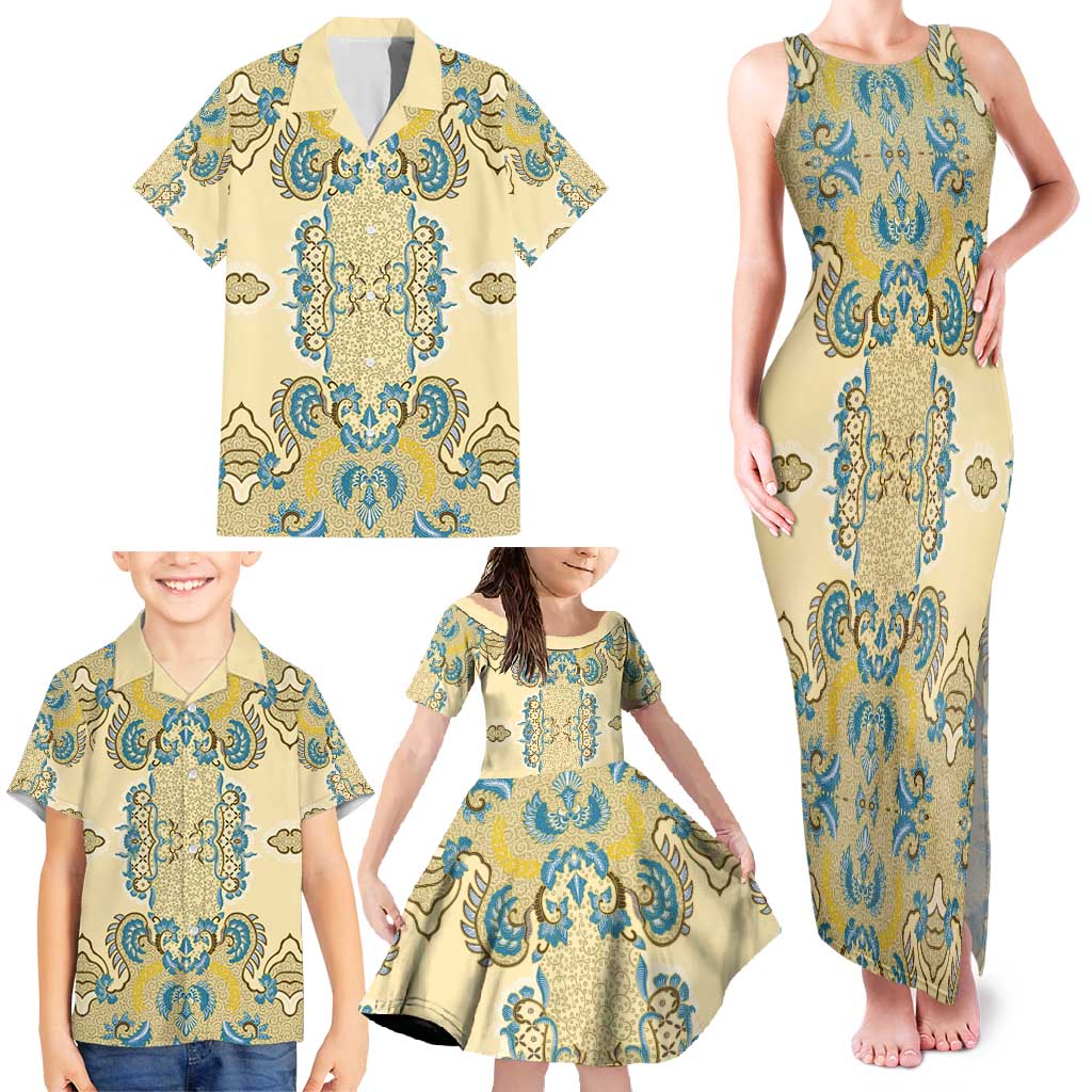 Madiba Nelson Mandela Family Matching Tank Maxi Dress and Hawaiian Shirt Indonesia Batik Yellow Bule - Wonder Print Shop