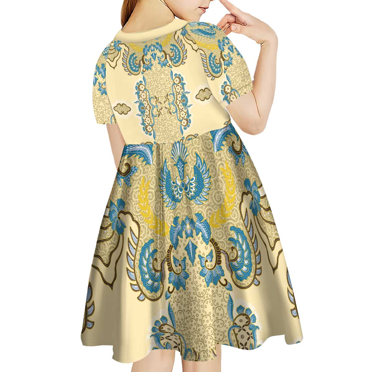 Madiba Nelson Mandela Kid Short Sleeve Dress Indonesia Batik Yellow Bule - Wonder Print Shop