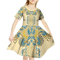 Madiba Nelson Mandela Kid Short Sleeve Dress Indonesia Batik Yellow Bule - Wonder Print Shop
