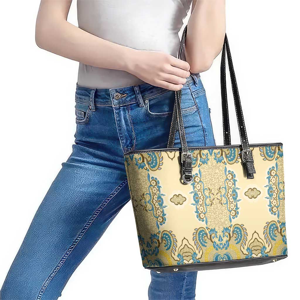 Madiba Nelson Mandela Leather Tote Bag Indonesia Batik Yellow Bule - Wonder Print Shop