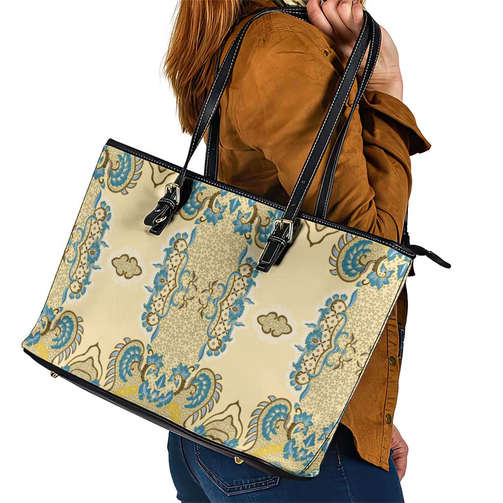 Madiba Nelson Mandela Leather Tote Bag Indonesia Batik Yellow Bule - Wonder Print Shop