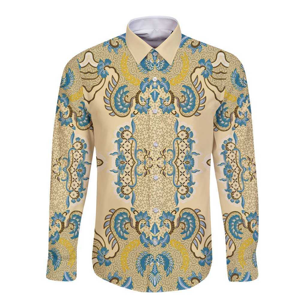 Madiba Nelson Mandela Long Sleeve Button Shirt Indonesia Batik Yellow Bule - Wonder Print Shop