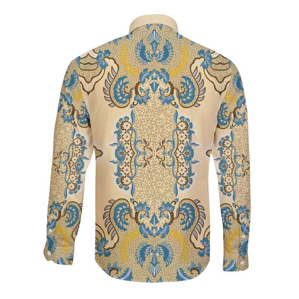 Madiba Nelson Mandela Long Sleeve Button Shirt Indonesia Batik Yellow Bule - Wonder Print Shop