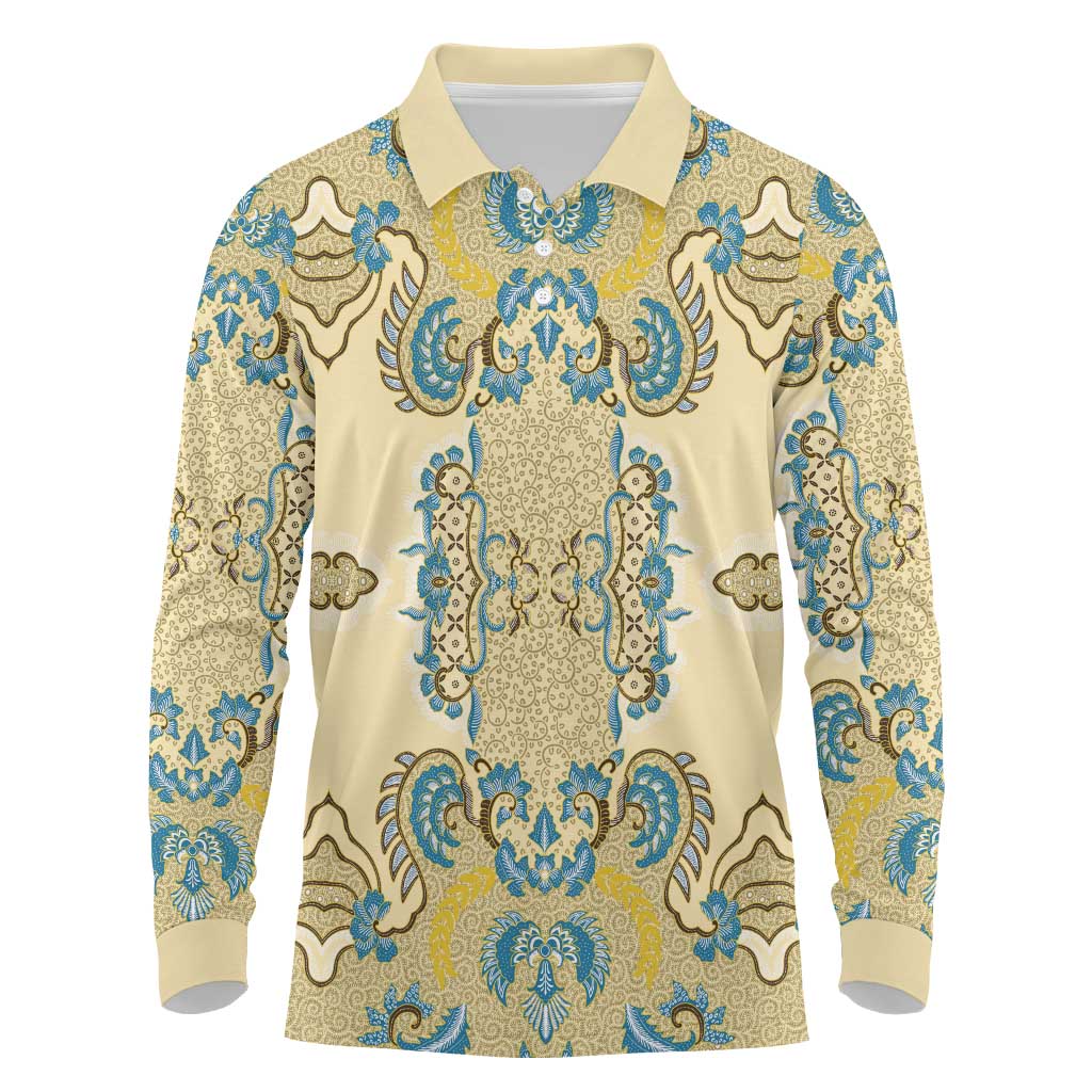 Madiba Nelson Mandela Long Sleeve Polo Shirt Indonesia Batik Yellow Bule - Wonder Print Shop
