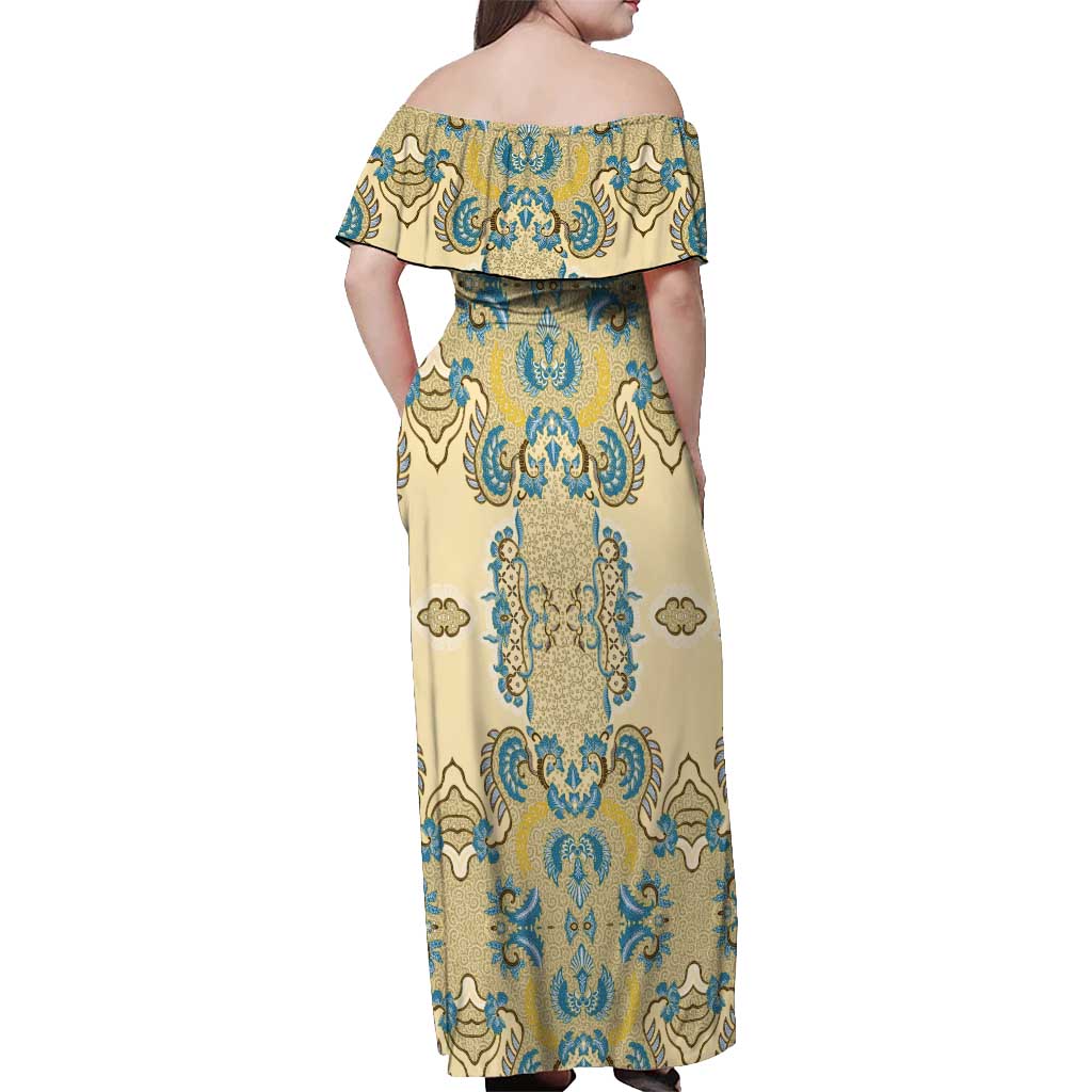 Madiba Nelson Mandela Off Shoulder Maxi Dress Indonesia Batik Yellow Bule - Wonder Print Shop