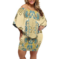 Madiba Nelson Mandela Off Shoulder Short Dress Indonesia Batik Yellow Bule - Wonder Print Shop