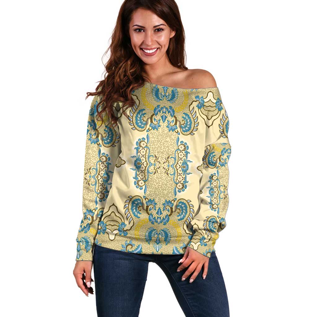 Madiba Nelson Mandela Off Shoulder Sweater Indonesia Batik Yellow Bule - Wonder Print Shop