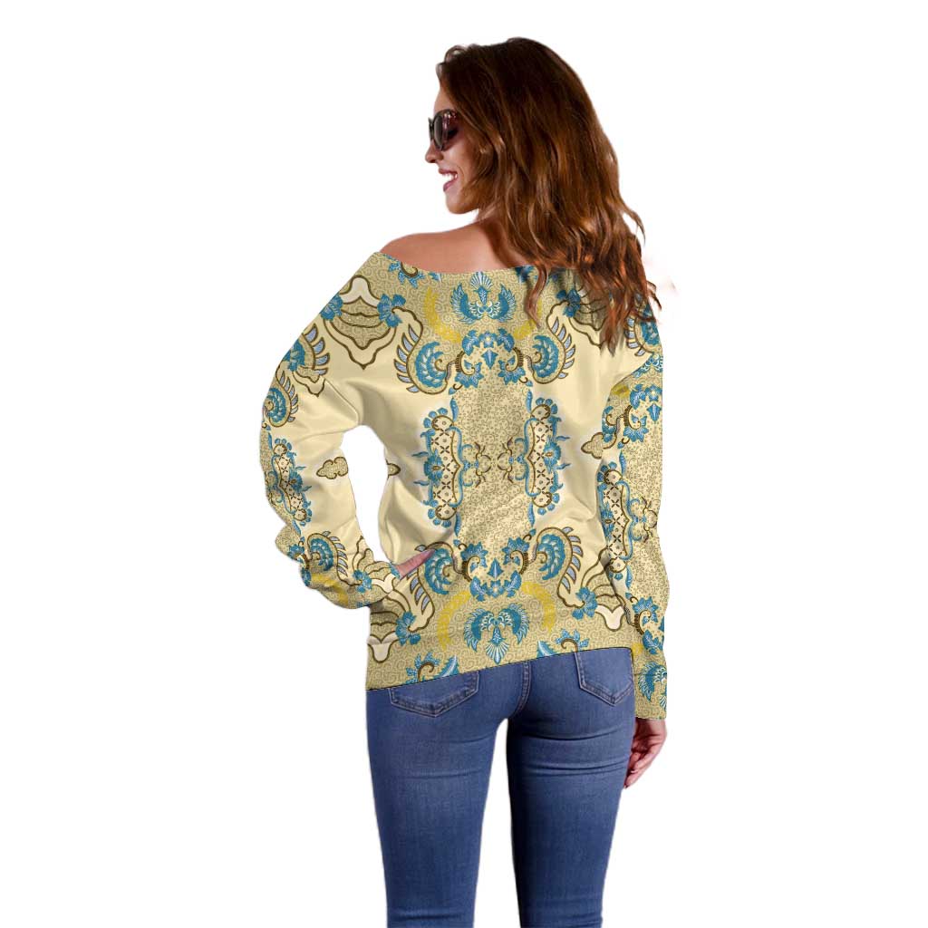 Madiba Nelson Mandela Off Shoulder Sweater Indonesia Batik Yellow Bule - Wonder Print Shop