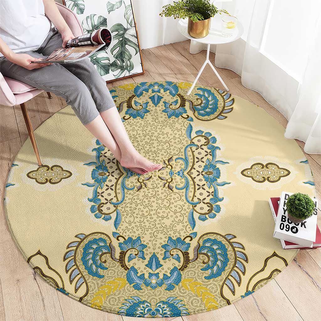 Madiba Nelson Mandela Round Carpet Indonesia Batik Yellow Bule - Wonder Print Shop