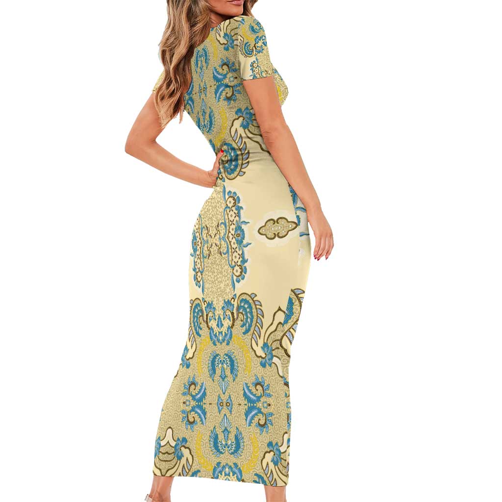 Madiba Nelson Mandela Short Sleeve Bodycon Dress Indonesia Batik Yellow Bule - Wonder Print Shop