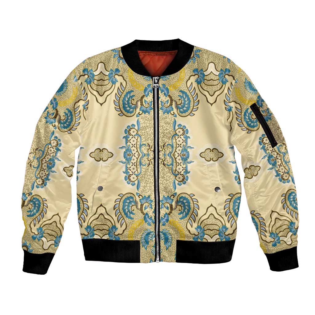 Madiba Nelson Mandela Sleeve Zip Bomber Jacket Indonesia Batik Yellow Bule - Wonder Print Shop