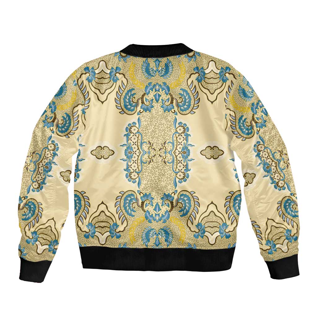 Madiba Nelson Mandela Sleeve Zip Bomber Jacket Indonesia Batik Yellow Bule - Wonder Print Shop