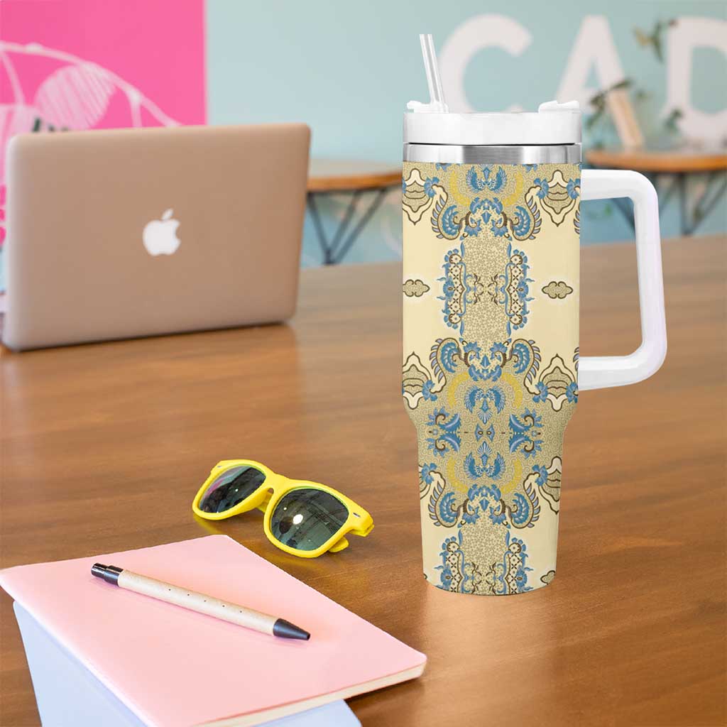 Madiba Nelson Mandela Tumbler With Handle Indonesia Batik Yellow Bule - Wonder Print Shop