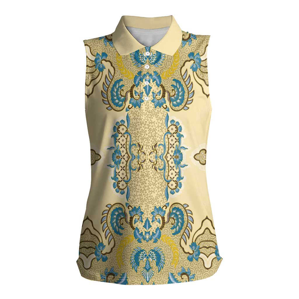 Madiba Nelson Mandela Women Sleeveless Polo Shirt Indonesia Batik Yellow Bule - Wonder Print Shop