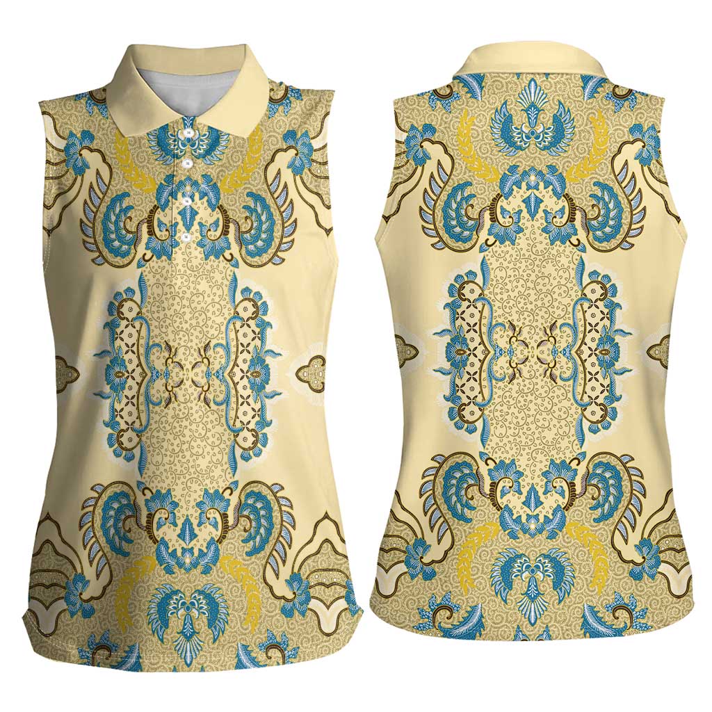 Madiba Nelson Mandela Women Sleeveless Polo Shirt Indonesia Batik Yellow Bule - Wonder Print Shop