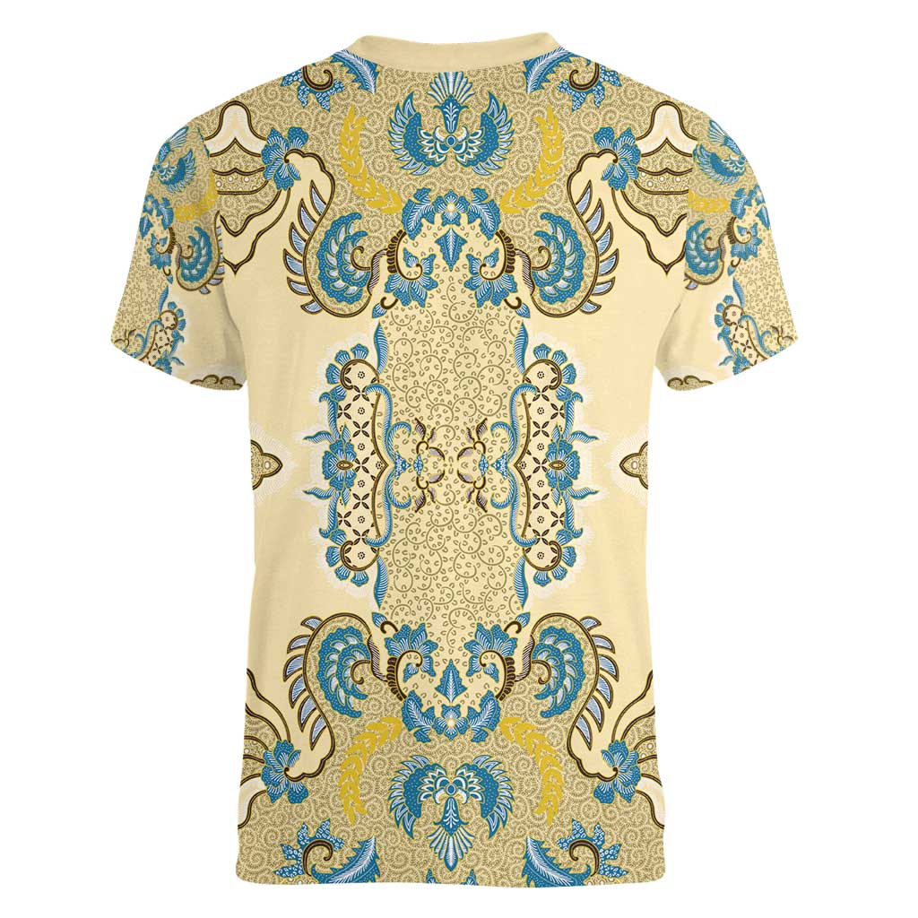 Madiba Nelson Mandela Women V-Neck T-Shirt Indonesia Batik Yellow Bule - Wonder Print Shop