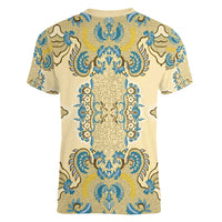 Madiba Nelson Mandela Women V-Neck T-Shirt Indonesia Batik Yellow Bule - Wonder Print Shop