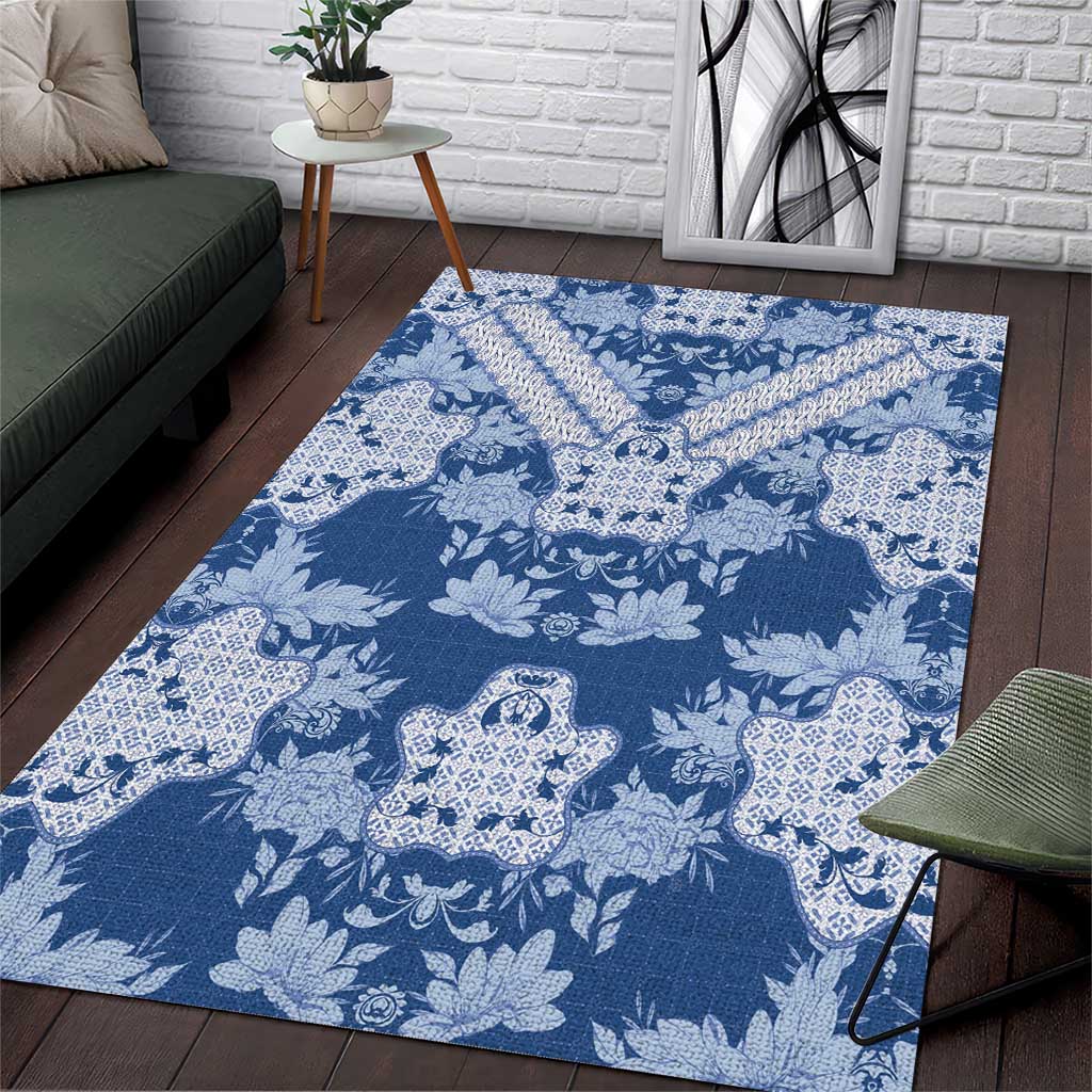 Indonesia Javanese Batik Area Rug Nelson Mandela Madiba Blue - Wonder Print Shop