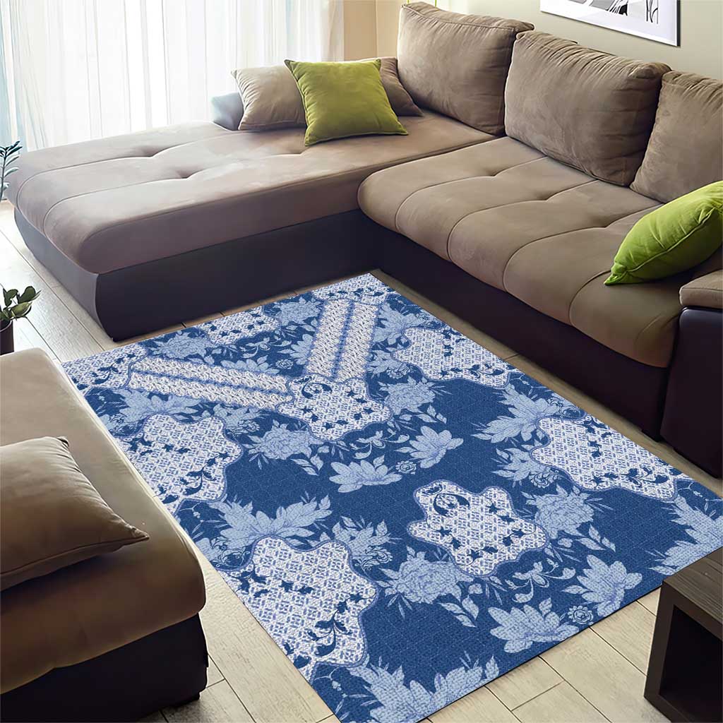 Indonesia Javanese Batik Area Rug Nelson Mandela Madiba Blue - Wonder Print Shop