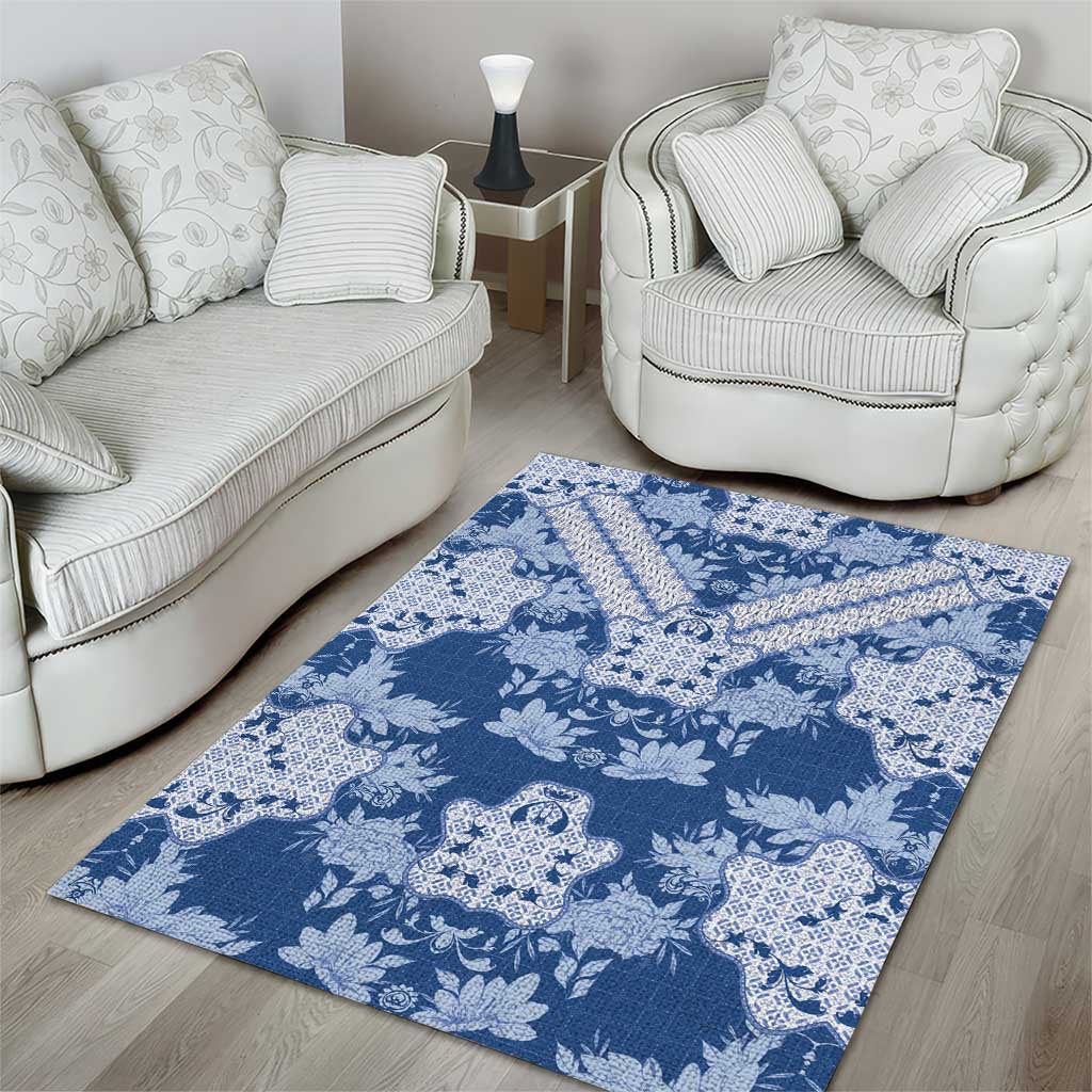 Indonesia Javanese Batik Area Rug Nelson Mandela Madiba Blue - Wonder Print Shop