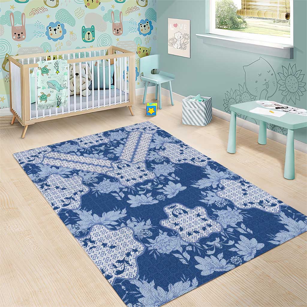 Indonesia Javanese Batik Area Rug Nelson Mandela Madiba Blue - Wonder Print Shop