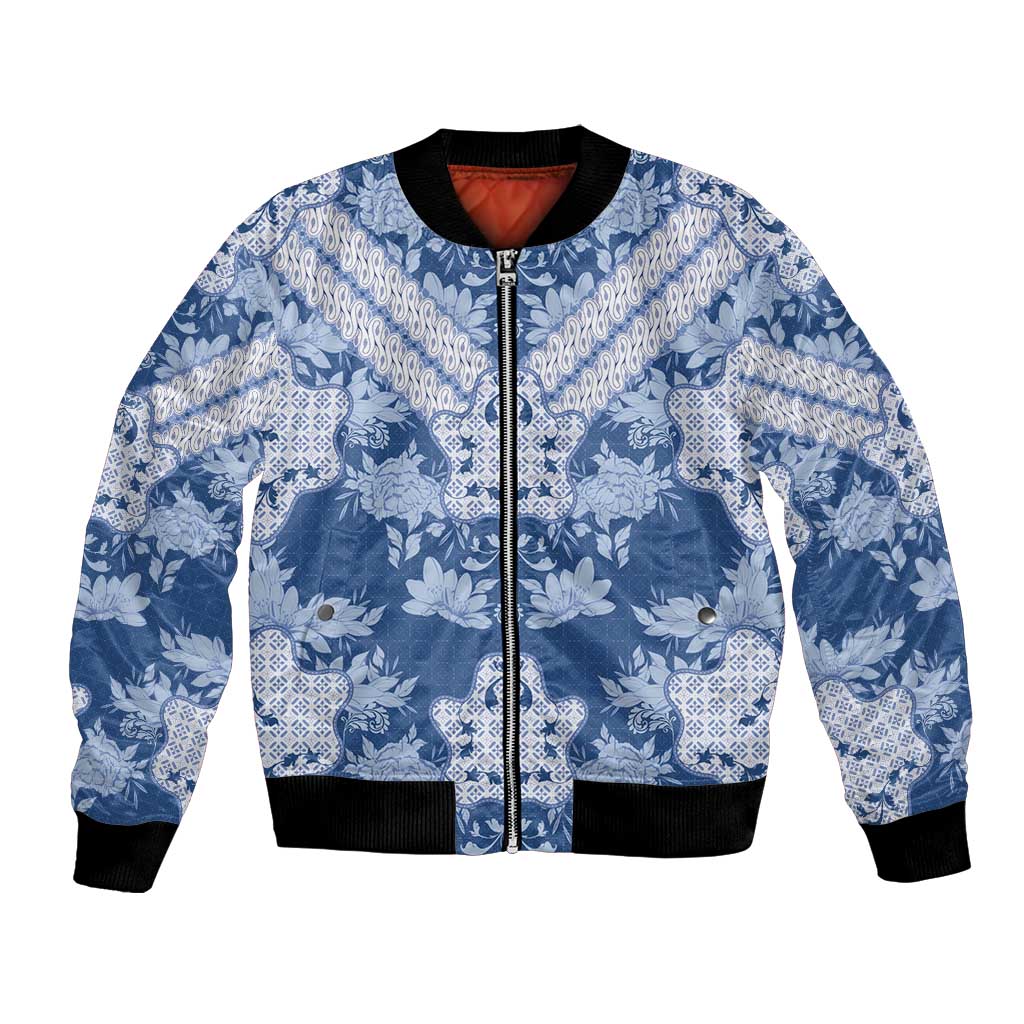 Indonesia Javanese Batik Bomber Jacket Nelson Mandela Madiba Blue - Wonder Print Shop