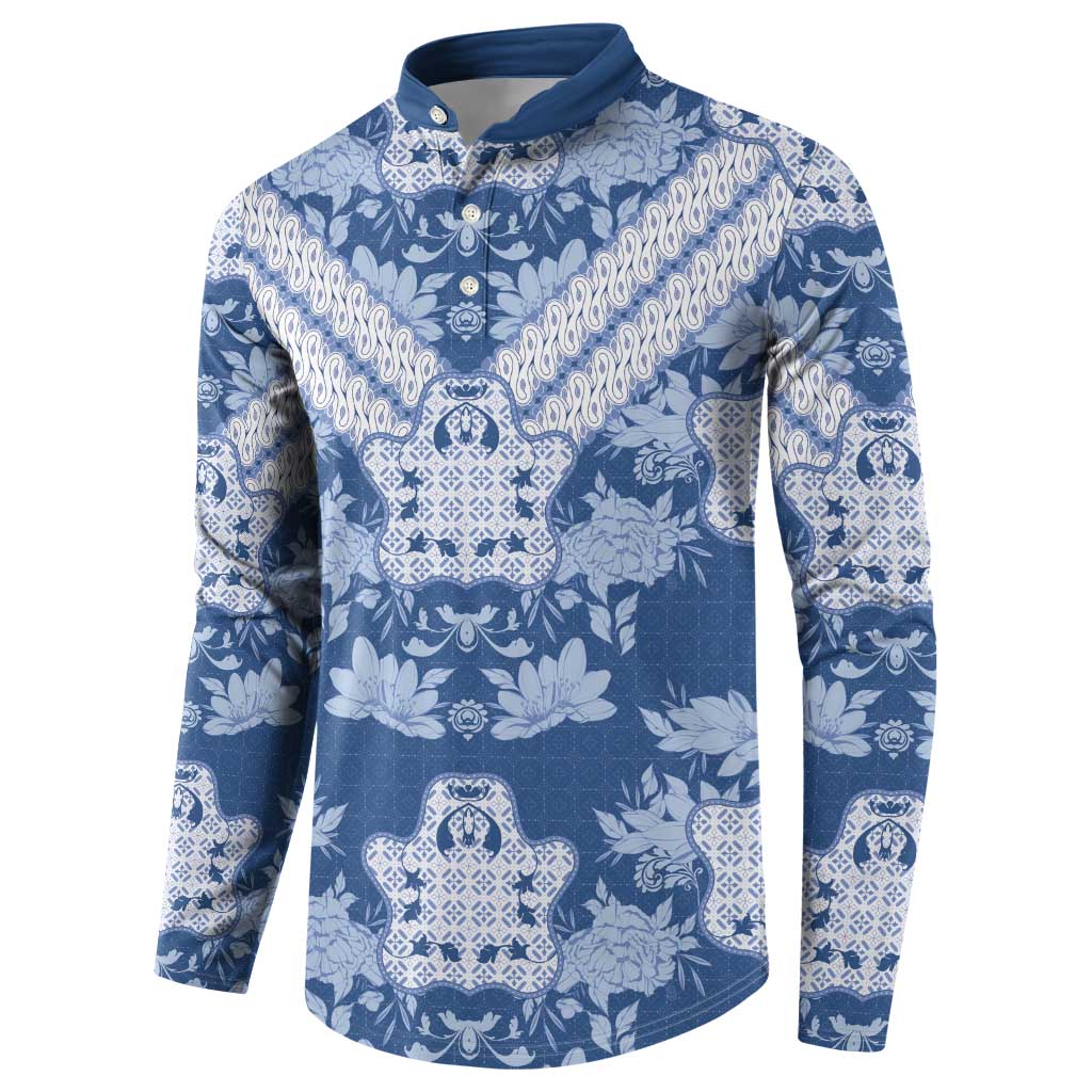 Indonesia Javanese Batik Button Sweatshirt Nelson Mandela Madiba Blue - Wonder Print Shop