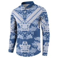 Indonesia Javanese Batik Button Sweatshirt Nelson Mandela Madiba Blue - Wonder Print Shop