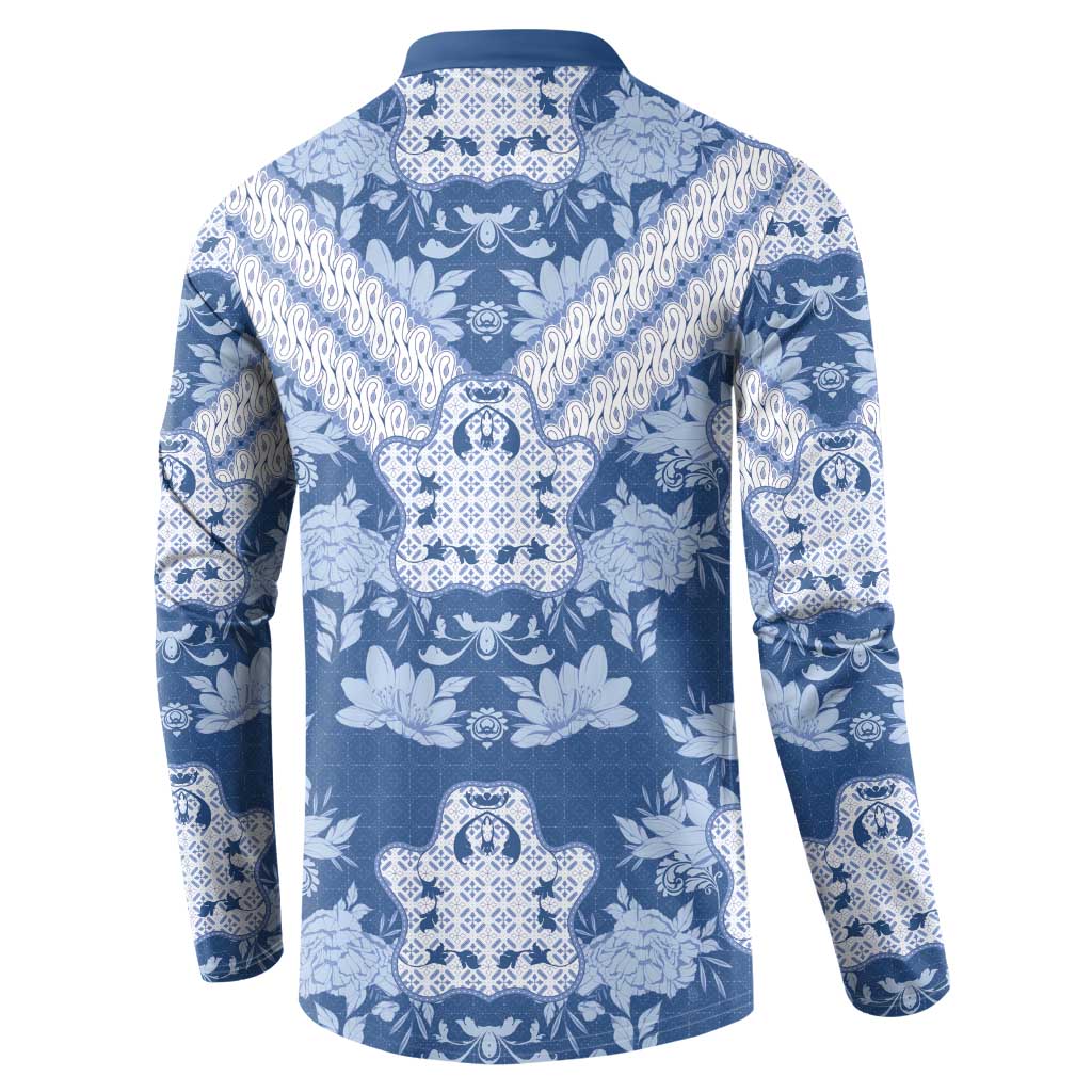 Indonesia Javanese Batik Button Sweatshirt Nelson Mandela Madiba Blue - Wonder Print Shop