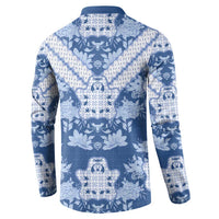 Indonesia Javanese Batik Button Sweatshirt Nelson Mandela Madiba Blue - Wonder Print Shop