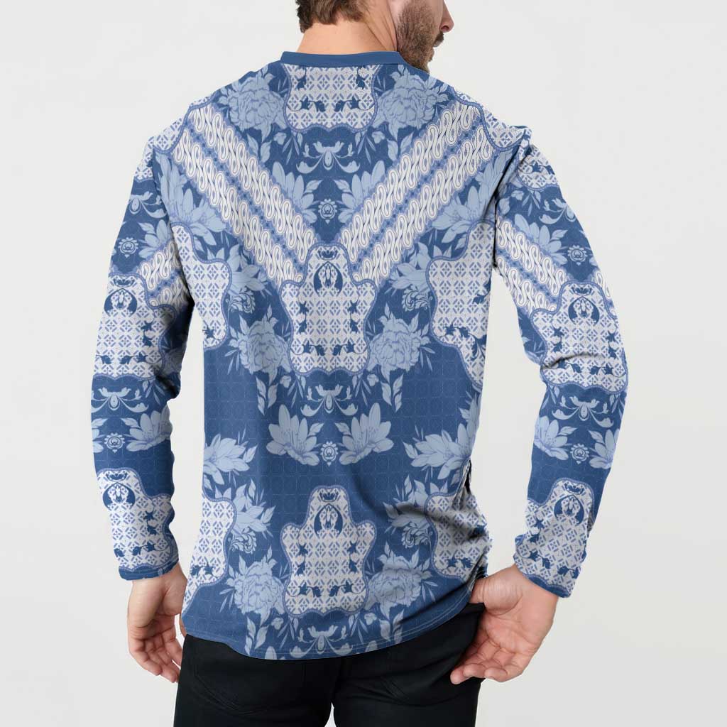 Indonesia Javanese Batik Button Sweatshirt Nelson Mandela Madiba Blue - Wonder Print Shop