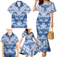 Indonesia Javanese Batik Family Matching Mermaid Dress and Hawaiian Shirt Nelson Mandela Madiba Blue - Wonder Print Shop