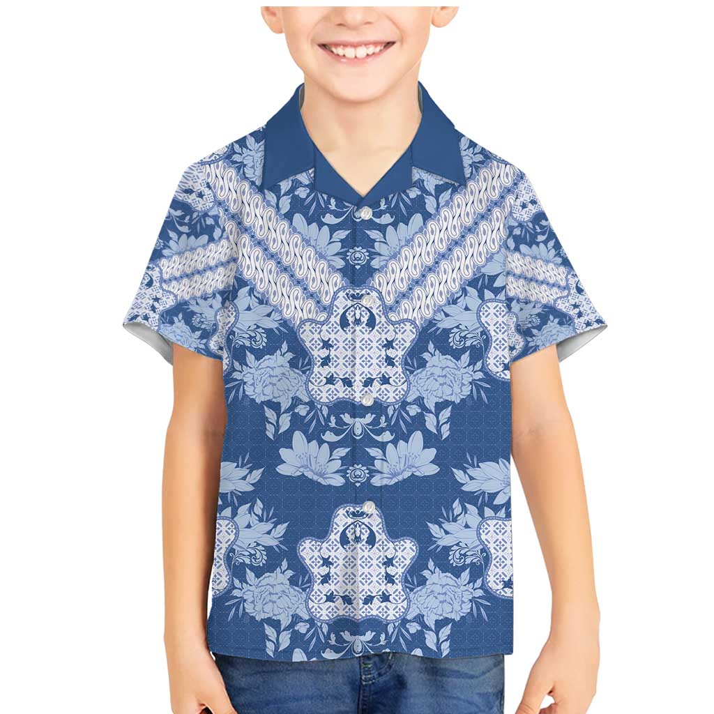 Indonesia Javanese Batik Family Matching Mermaid Dress and Hawaiian Shirt Nelson Mandela Madiba Blue - Wonder Print Shop
