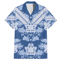 Indonesia Javanese Batik Family Matching Off The Shoulder Long Sleeve Dress and Hawaiian Shirt Nelson Mandela Madiba Blue - Wonder Print Shop